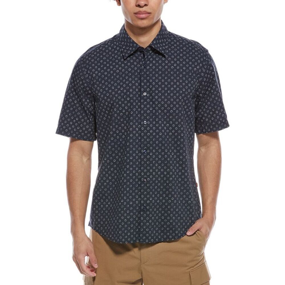 Hugo Boss Mens  Printed Button Shirt, Blue
